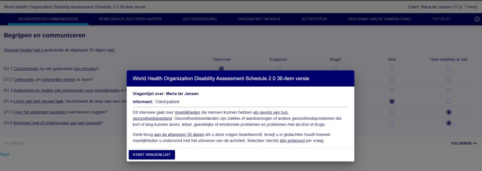 WHODAS 2.0 Zelfrapportage beschikbaar
